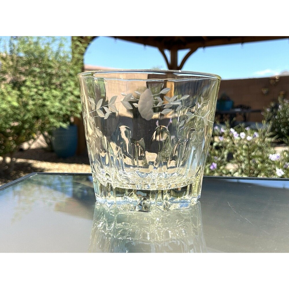 Vintage Princess House Heritage Crystal Ice Bucket Etched Floral Glass 5.5”